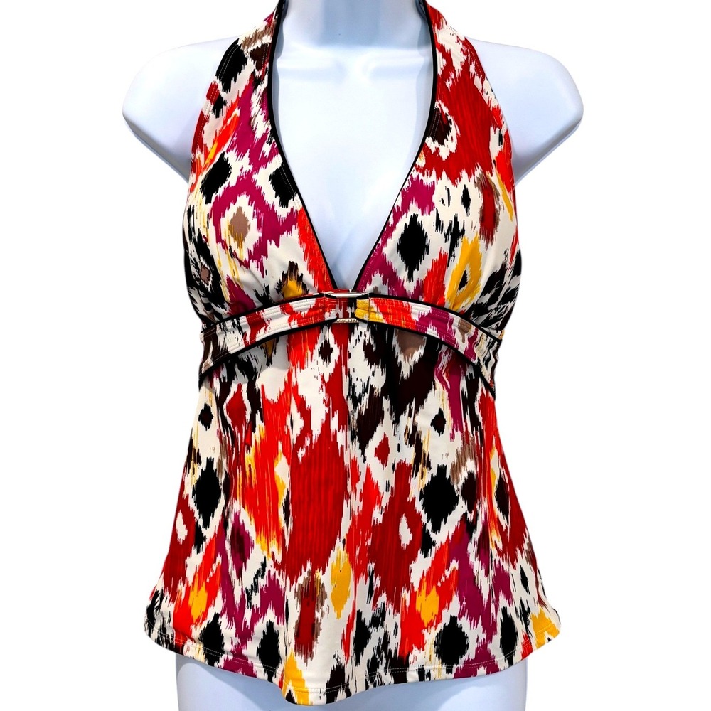 Anne Cole Ikat Halter Tankini Top Sz 16 Plunge V Neck Empire Waist Boho Resort